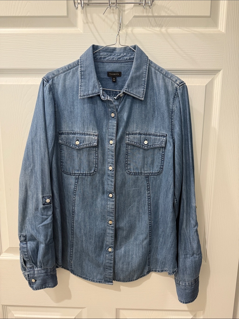 Talbots 100% Cotton Light Blue Denim Button-Down Shirt